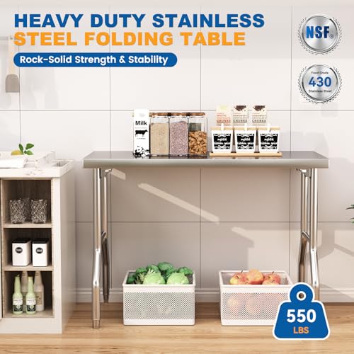 Chingoo Stainless Steel Folding Table 48 x 24 Inch Commercial Workbench, Collapsible Portable Utility Table for Kitchen, O...