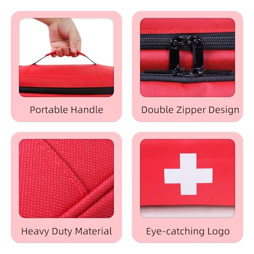 ALSLEA First Aid Bag Empty First Aid Kit Storage Box 12" x 9" x 7" Medical Bag Portable Pill Bottle Organizer Case for Ca...