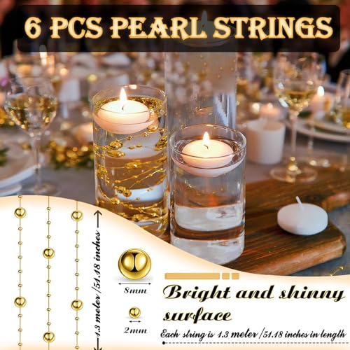 FFUW 24 Pcs Floating Candles 12 Glass Vases for Centerpieces with 400 Acrylic Fake Ice Cubes 6 Pearl String Vase Filler Fl...