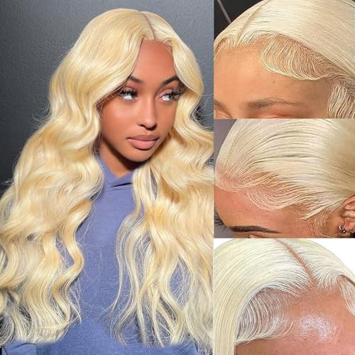 613 Lace Front Wig Human Hair Blonde Lace Front Wig Human Hair 13x4 Body Wave Lace Front Wig Human Hair Transparent 613 Frontal Wig Pre Plucked With Baby Hair 180% Density 18 Inch