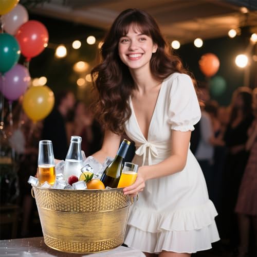 Metal Ice Bucket Galvanized Beverage Tub,Drink Buckets Large Cooler for Wine Beer Champagne Cocktails for Catering, Bars, ...