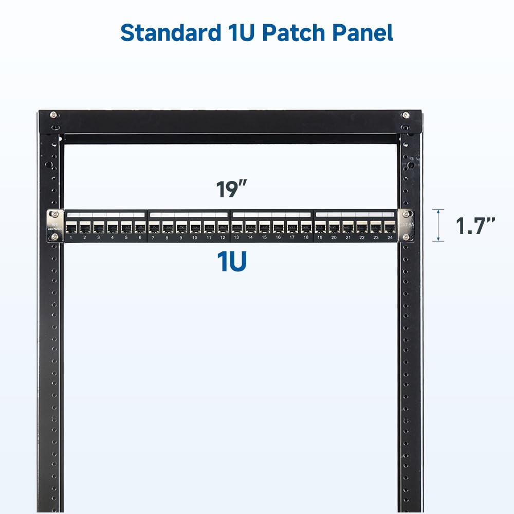 Cable Matters 1U 19-Inch 24-Port 10Gbps Cat6A Ethernet Patch Panel with Inline Keystone and Cable Management Bar, Rackmount or Wall Mount RJ45 Patch Panel