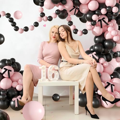 LANGASQUE Balloon Arch Kit, Birthday Party Decorations Black Pink
