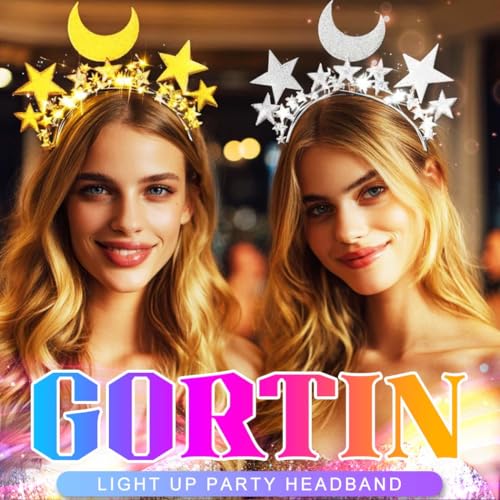 GORTIN Light up Star Headband LED Rhinestones Halo Crown Moon Costume Headwear Glitter Hair Accessories for Women