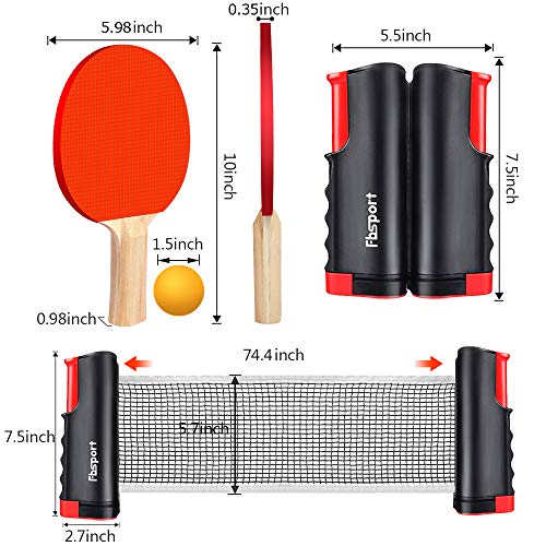 FBSPORT Ping Pong Paddle Set, Portable Table Tennis Set with Retractable Net,Rackets,Balls and Carry Bag for Indoor/Outdoo...