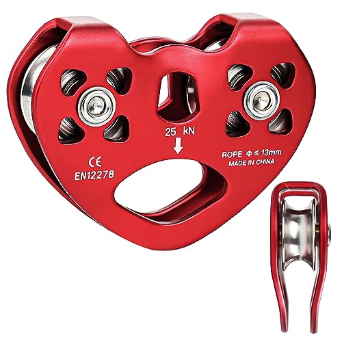 Zipline Pulley 25kn Aluminum Stainless Steel Roller Double Tandem Dual Trolley Ropes 8-13mm Climbing Pulley Cable Rope Hea...