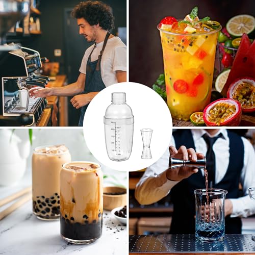 Voittozege 12 Pcs Plastic Cocktail Shaker Set, 6 Pcs 17 oz Cocktail Shaker and 6 Pcs Measuring Jigger Set Clear Wine Shake...
