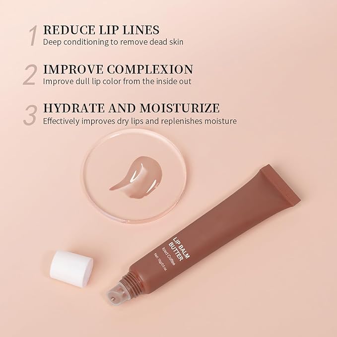 4 Flavors Lip Glossy Butter Balm Lip Tint Hydrating Lip Gloss Ultra-Hydrating & Nourishing Lip Care with Natural Ingredients (03# Iced Coffee)
