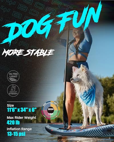 MYBOAT 11'6"×34"×6" Extra Wide Inflatable Paddle Board, Stand Up Paddle Board for Fishing, Sup Board with 3 Removable Fin...