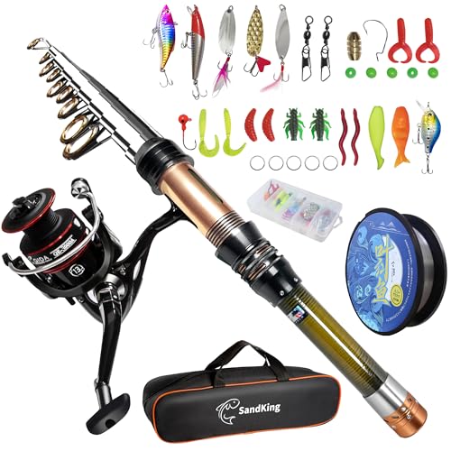 Fishing Pole Kit, Carbon Fiber Telescopic Fishing Rod and Reel Combo with Spinning Reel, Line, Bionic Bait, Hooks and Carr...