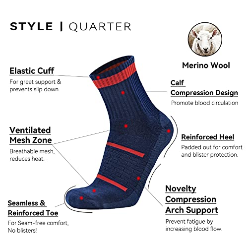 Busy Socks 3 Pack Men's Merino Wool Running Quarter Socks Womens Ankle Thick Cushioned Athletic Socks for Hiking Walking