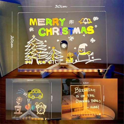 Creative Rewritable Acrylic LED Message Board, LED Note Board with 7 Colors, Light up Dry Erase Board with Stand and 7 Col...