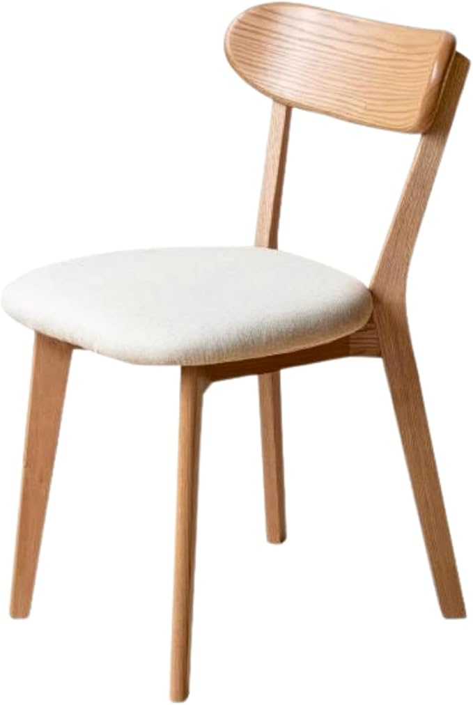Grewood 100% Solid Oak Wood Dining Chairs,Mid Century Modern Dining Chairs with Upholstered Cushion,Kitchen,Dining Room Chairs Set of 1/2/4 (1, Original Color White Upholstery)