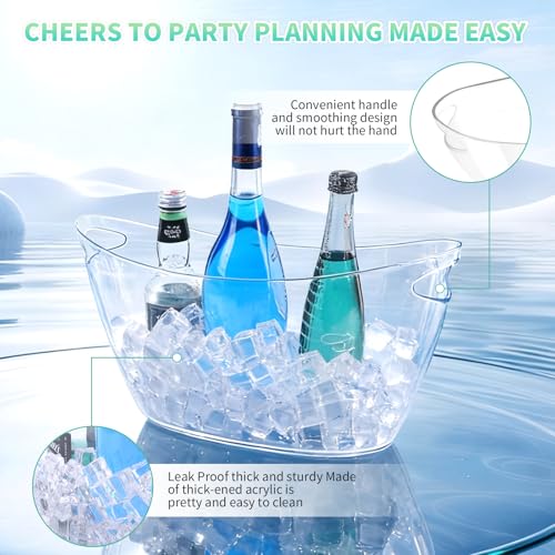 Ice Buckets for Parties, 2 Pack 5.5L Clear Acrylic Champagne Beverage Buckets Tub with Scoops & Wine Bottle Opener, Large ...