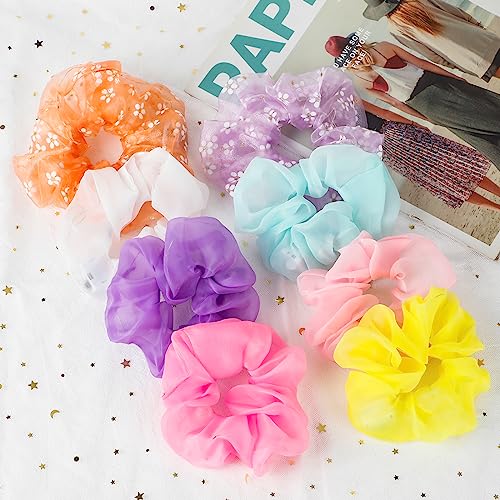 8 Pcs LED Scrunchies for Women - Scrunchy, Light Up Scrunchies for Girls, Colorful Yarn Hair Tie Multi Light Modes, Glow i...