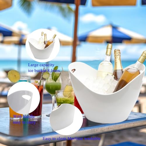 Insulated Ice Bucket for Parties 8L, Large Champagne Bucket for Cocktail Bar, Acrylic Ice Tub White