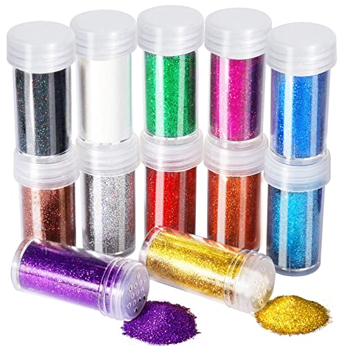 FANDAMEI 12 Pieces Fine Glitter, 12 Colors 10g Glitter Shake Jar Set, Extra Fine Glitter Powder for Arts, Crafts, Paintin...