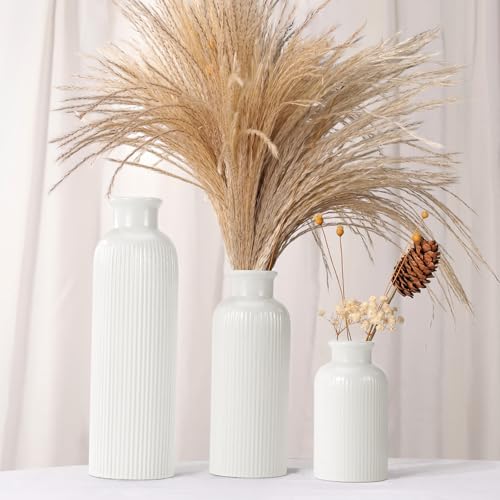 Small White Ceramic Vase Set of 3, Boho Modern White Flower Vase Room Decor, Farmhouse Decor, Vases for Your Kitchen, Bath...