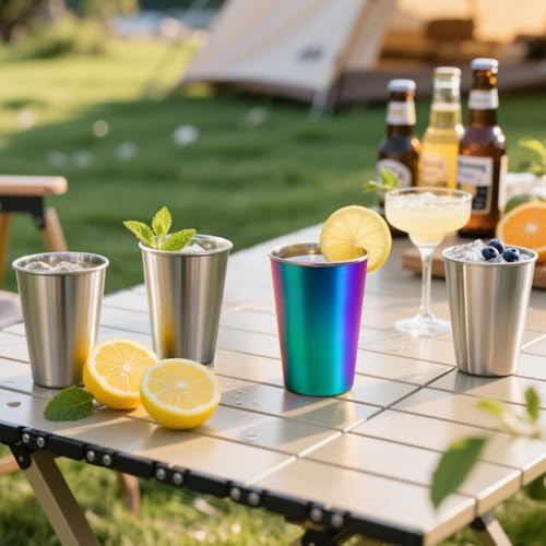 Luxgola 4 Pack 16oz Stainless Steel Cups, Stainless Steel Stacking Beer Pint Cups, Stainless Steel Water Tumbler for Home,...