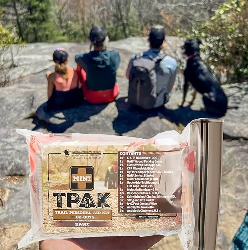 North American Rescue Mini T-PAK Trail Personal First Aid Kit NAR Safety TPAK Kit for Backpacking, Camping, Hiking (82-0075)