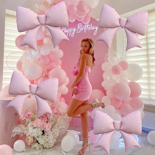 4Pcs Giant Pink Bow Balloons 38Inch/coquette Birthday Party Supplies/Pink Bachelorette Bridal Engagement Wedding Anniversa...