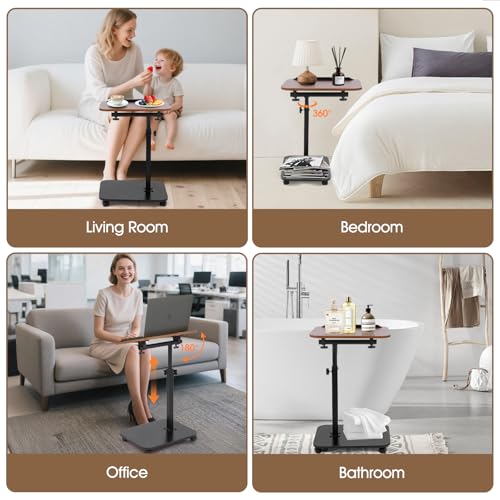 Swivel TV Tray Side Table Adjustable Height Couch Tables for Small Space Folding C Shaped End Table with 360°Rotating 180°...