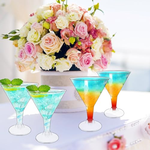 50 Pack Plastic Martini Glasses,7 oz Clear Disposable Cocktail Cups,Reusable Tall Stemmed Wine Shooter Glasses for Party W...