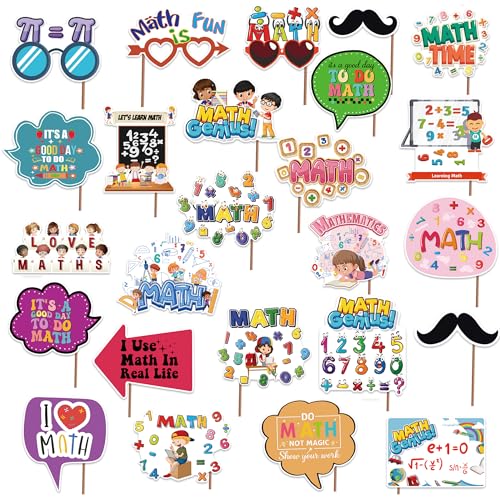 Yunahoo Math Photo Booth Props for I Love Math Party Decoration Teenagers Personalized Students Party Favors Supplies（25PCS）