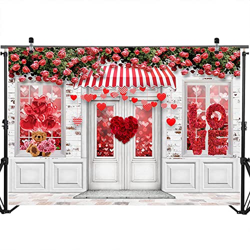 Mocsicka Valentine's Day Store Photography Backdrop Red Love Hearts Roses Rustic Brick Wall Party Decorations Floral Windo...