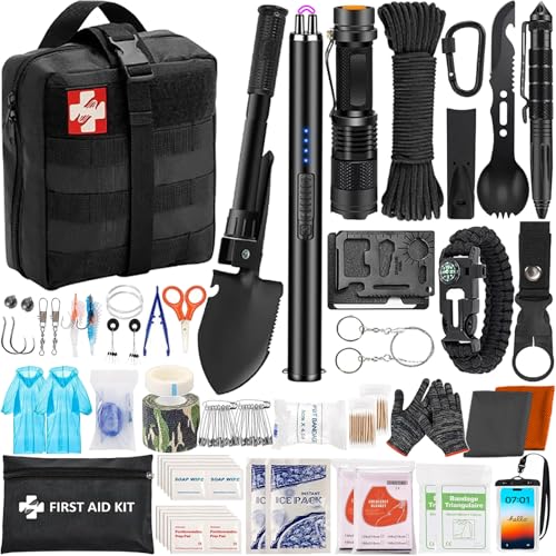 GPUSFAK Emergency Survival Kit, 144pcs Survival Gear with Molle Pouch for Camping Hiking for Men