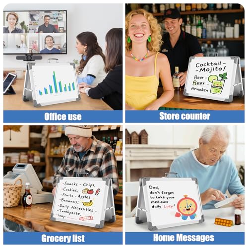 White Board Dry Erase 24" x 18", Magnetic Portable Foldable Whiteboard Double Sided Desktop Dry Erase Board Easel on Table...