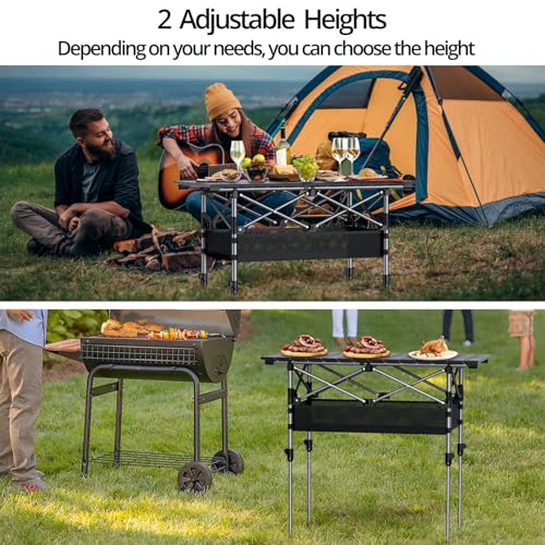 Anbte 3ft Aluminum Roll Top Camping Table, 2 Adjustable Height Camping Table Folding with Storage Net & Bag Lightweight Ro...