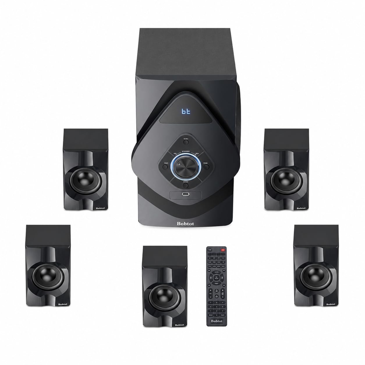 Bobtot Surround Sound Systems Wireless Rear Satellite Speakers - 800W 6.5inch Subwoofer 5.1 Surround Sound System for TV/2.1 Channel Home Theater Systems with ARC Optical Bluetooth Input