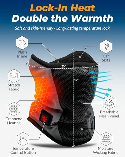 PEONYRISE Graphene Heated Balaclava Neck Gaiter Gifts for Men Women Warm Cold Winter Gift for Ski Snowboard Motorcycle