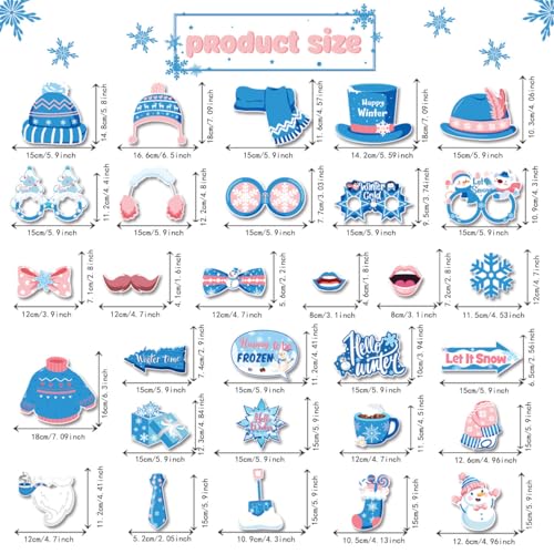 30 Pack Snowman Photo Booth Props, Winter Wonderland Snow Booth Props Winter Party Decorations
