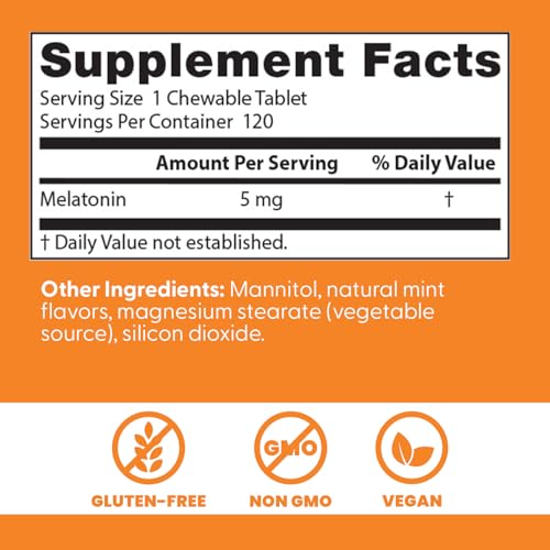 Doctors Best Melatonin, Sleep Support, Non-GMO, Gluten Free Vegan, Natural Mint Flavor 120 Chewable Tablets