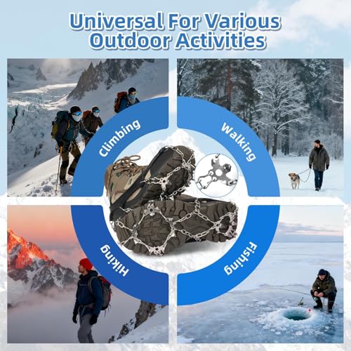 Crampons 19 Stainless Steel Spikes Ice Cleats for Shoes and Boots,Snow Traction Cleats Ice Grips for Hiking, Mountain Clim...