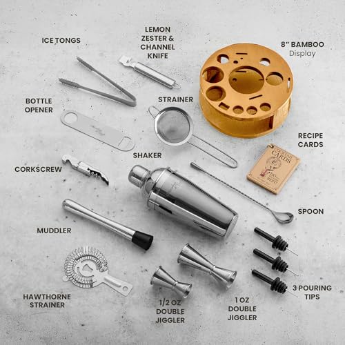 Mixology & Craft Bartender Kit – 15 Piece Cocktail Shaker Set with Bamboo Stand | Complete Cocktail Kit Gift Set | Top Bar...