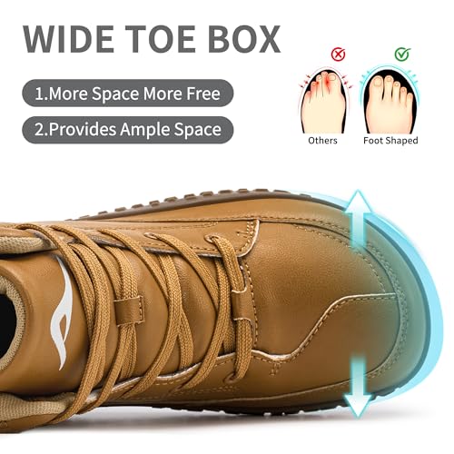 HARENCE Mens Wide Toe Barefoot Boots with Zero Drop Sole for Outdoor Camping Hiking Walking Non-Slip Waterproof