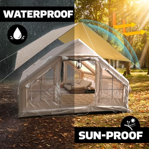 Inflatable Camping Tents 8-10 Person,129 Square Feets Large Inflatable Camping Tent with Stove Jack,Blow up Tent with Mesh...