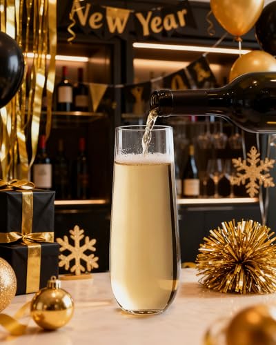 Ciaell 24 Pack Plastic Champagne Flutes - 9 Oz Disposable Champagne Glasses - Stemless Mimosa Glass for Parties & Weddings...