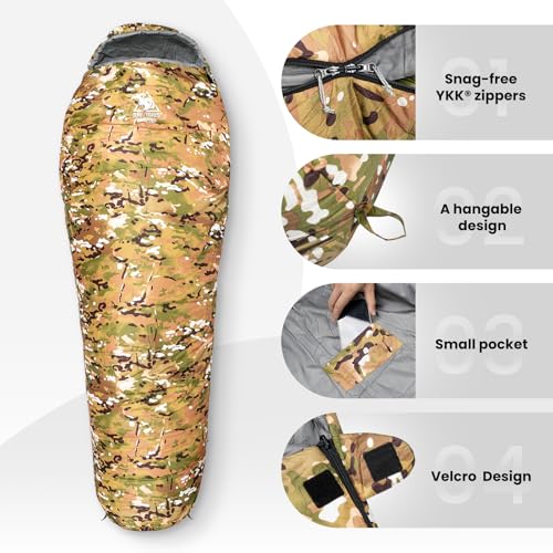 OneTigris Light Patrol 4 Season Mummy Sleeping Bag, 32°F Cold Weather Camping Bags for Camping Hiking Backpacking, Surviva...