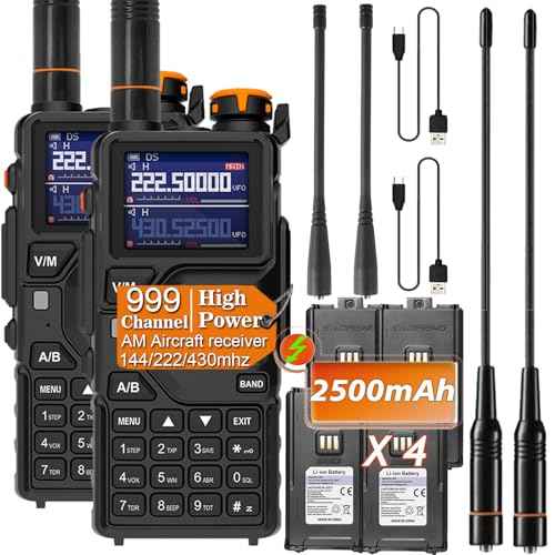 BAOFENG K5PLUS Tri Band Ham Radio Handheld,Walkie Talkies Long Range NOAA Weather Receiver High Power Two Way Radios with One Key Frequency Match,USB C Charger,999CH with Extra 2500mAh Battery 2 Pack