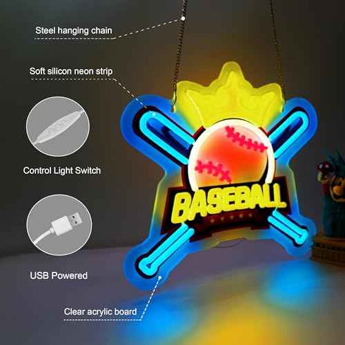 Baseball Neon Sign,Innovative Integral Forming Process,With Dimmable Switch For All Holiday Party and Home Decoration