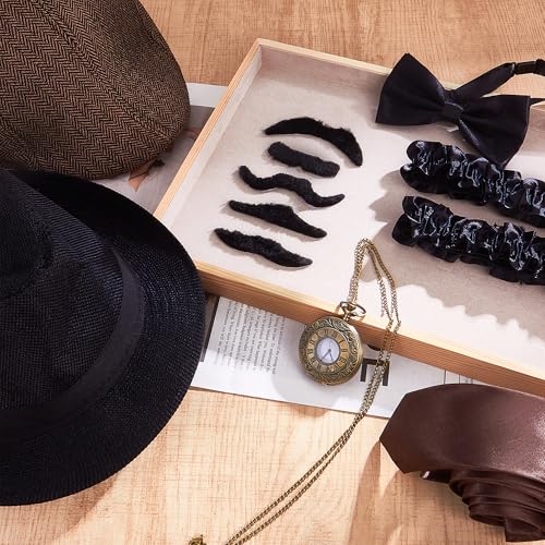 FEYIR 1920s Mens Costume Accessories Fedora Hat Pocket Watch Suspenders Bow Tie Gatsby Cosplay Roaring 20s Outfit for Men