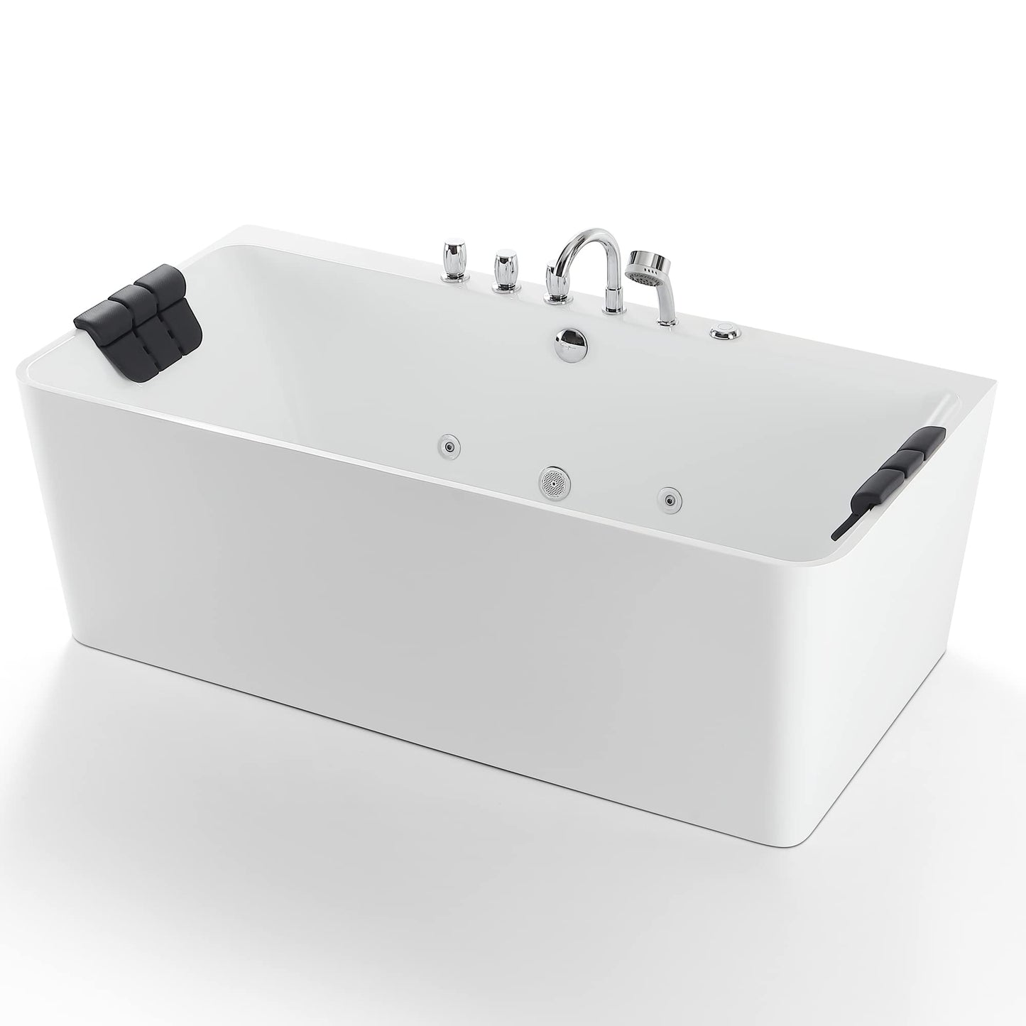 Empava 67-Inch Freestanding Whirlpool Bathtub Rectangular with 8 Hydromassage Water Jets Luxury Acrylic Massage SPA Soaking Bath Tub Double Ended