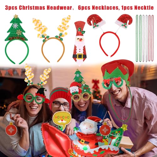 NICOWARM Large Opulent Christmas Photo Booth Props, Xmas Party Supplies, PhotoBooth Props for Xmas, Funny Christmas Hats, ...