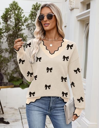 Zeagoo Women's 2026 Fall V Neck Sweater Casual Long Sleeve Lightweight Ribbed Knit Pullover Sweaters Dressy Casual Tops