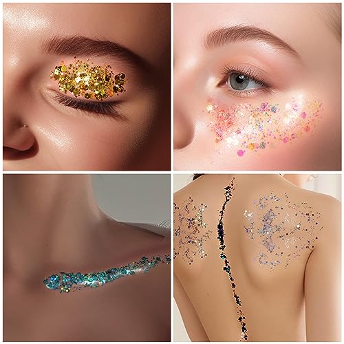 Teenitor Body Glitter Face Glitter Makeup Festival Glitter, 12 Colors Face and Body Glitter Gel, Hair Glitter Gel, Body Ma...
