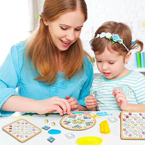 WATHFKCU 4 Sets DIY Glass Mosaic Tiles for Crafts,Mixed Color Mosaic Kits with Wooden Coaster for Adults,Mosaic Crafts Mat...